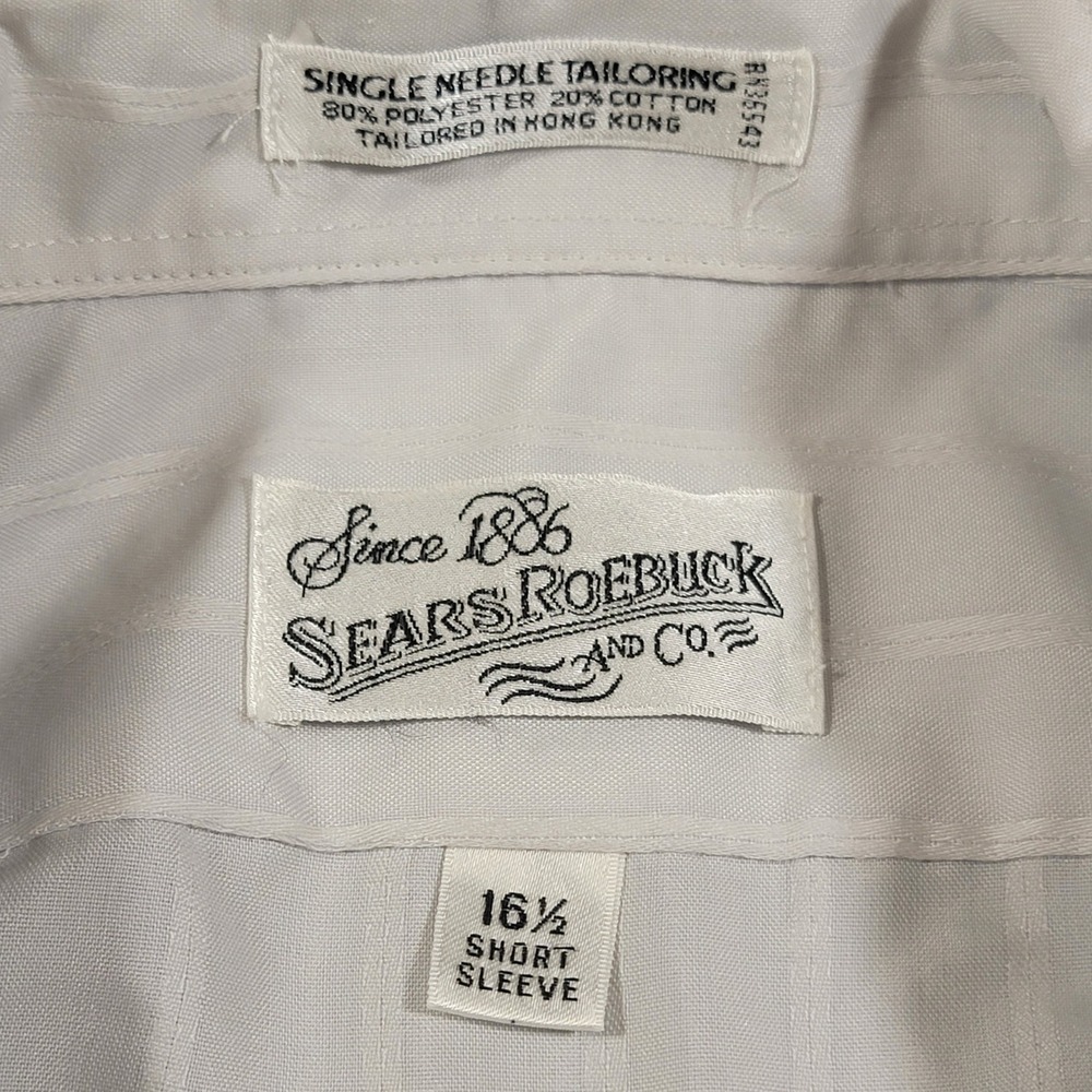 VTG Sears Roebuck & Co.‎ Mens Shirt Short Sleeve White Striped Button Up Large - Picture 3 of 9